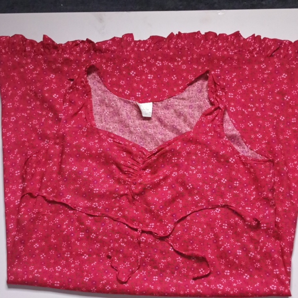 Style Studio Red Floral Ruffled Tank Dress - Large